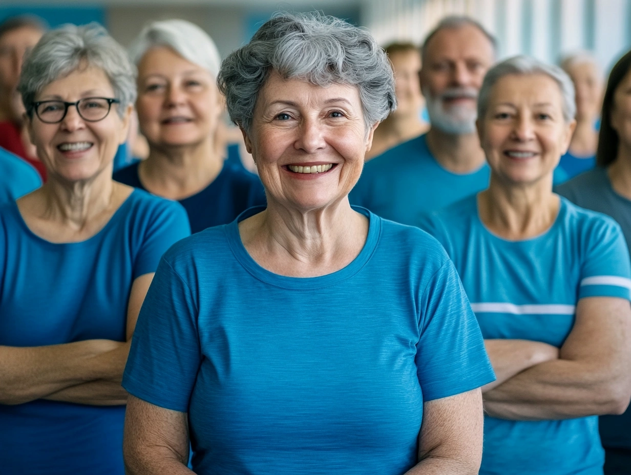 Група пенсіонерів на заняттях з фізичної активності