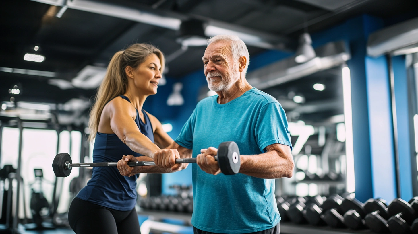 Пенсіонер з інструктором на індивідуальному занятті