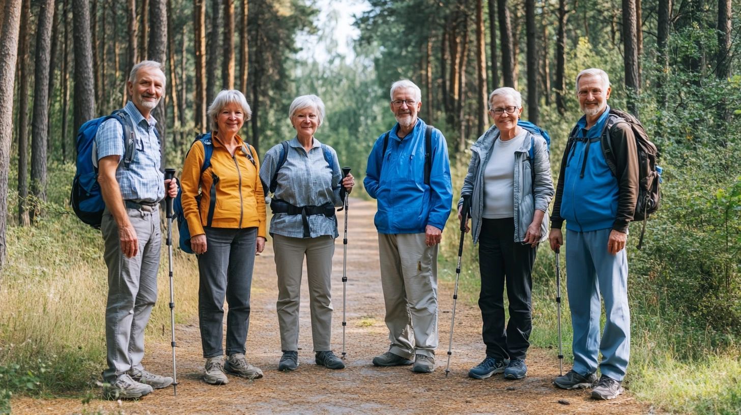 Група пенсіонерів на природі під час активного відпочинку
